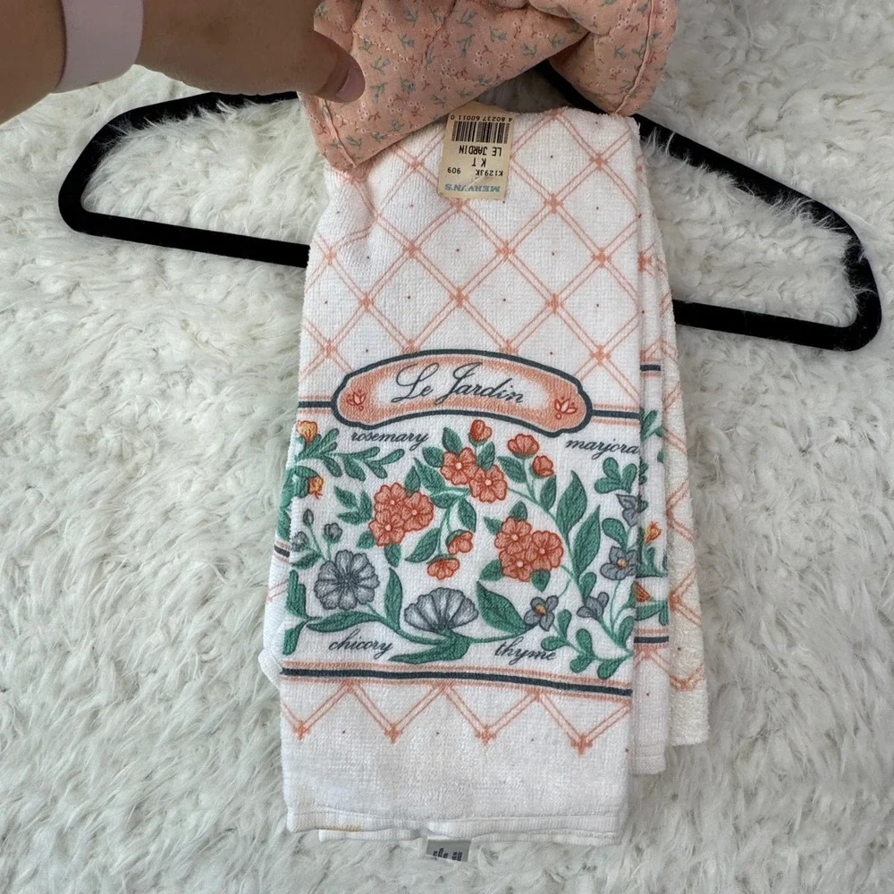 Mervyns Le Jardin Vintage Kitchen Towel Pot Holder Set Floral Cottagecore Retro‎